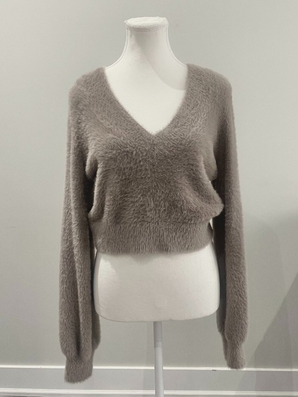 Aritzia Sunday Best Kitten V-Neck Sweater in Taupe
